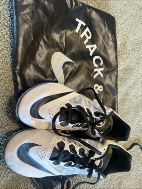 Nike White and Black Men's Track Spikes with Neon Lime Inner Detail